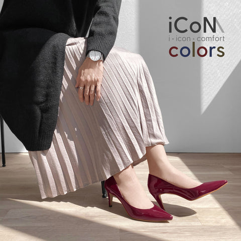 Basic Item SALE10%OFF：2024AW：iCoN COLORS：ポインテッドトゥ エナメル パンプス（C76531）ワインE/mamian（マミアン）