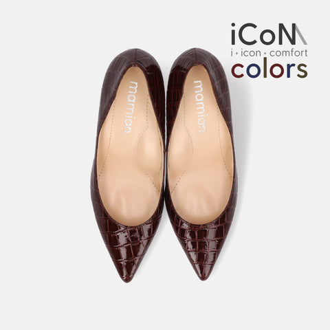 Basic Item SALE10%OFF：2024AW：iCoN COLORS：ポインテッドトゥ クロコ型押し パンプス（C76534）ボルドーCR/mamian（マミアン）