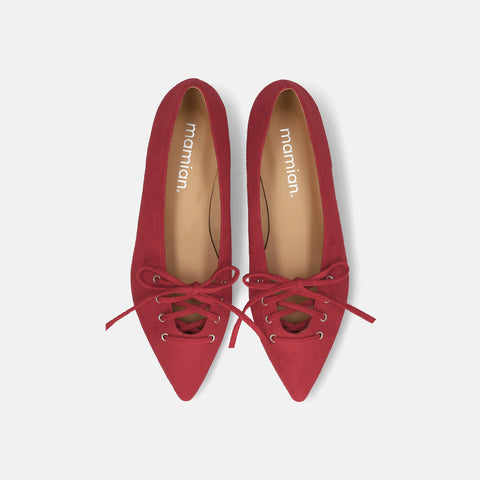 2025AW：レースアップデザイン フラットシューズ（m17060）レッドS/mamian（マミアン）