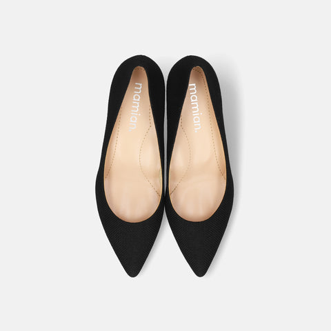 15% OFF: iCoN COLORS: Pointed toe linen pumps (C57175) Black L