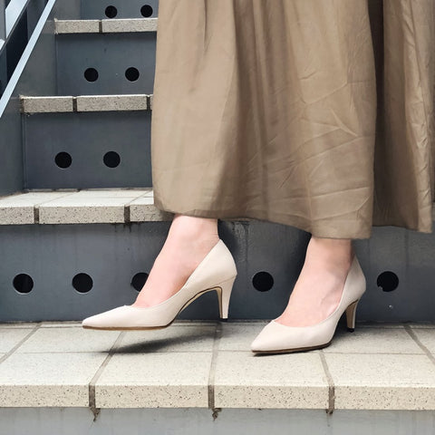 ラストワン50%OFF：iCoN COLORS：ポインテッドトゥ リネン パンプス（C76535）グレージュL/mamian（マミアン）